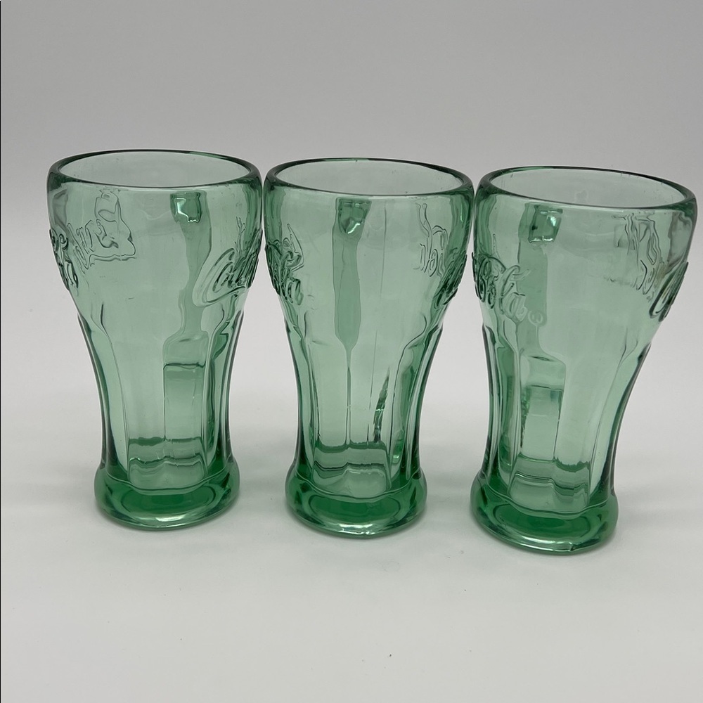 Vintage Green Libbey Coca-Cola Thick Heavy Soda Glass w/ Handle 14 oz (Set of 3) - Picture 4 of 11